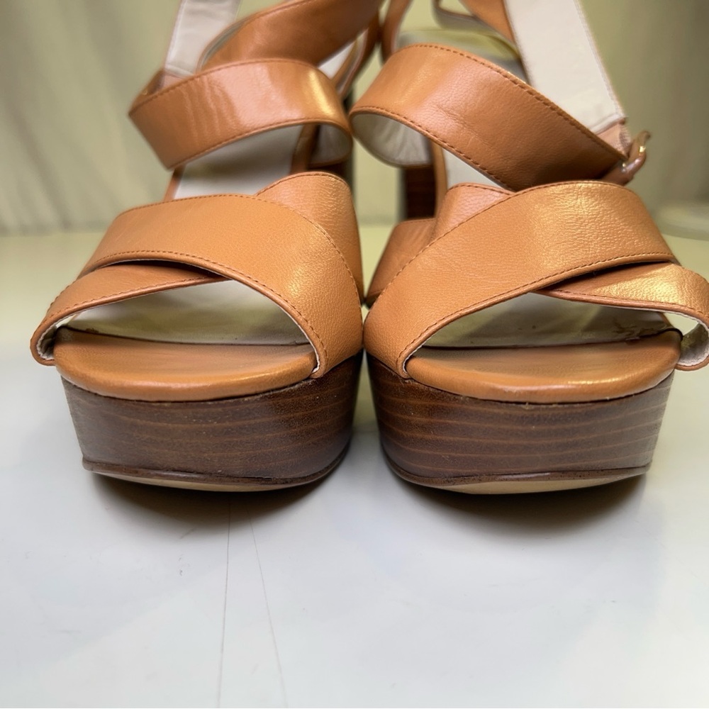 Nine West 70s Inspired Block Heel Tan Leather Strappy Platform Sandals Size 7.5M - Picture 4 of 14